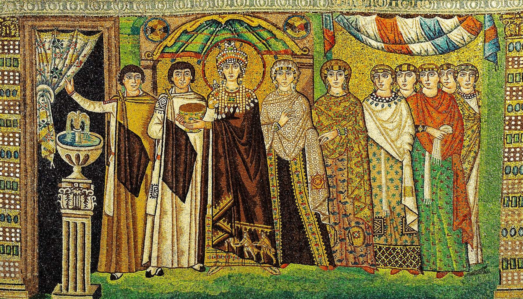 Mosaïque de 547 représentant Théodora de Byzance au centre