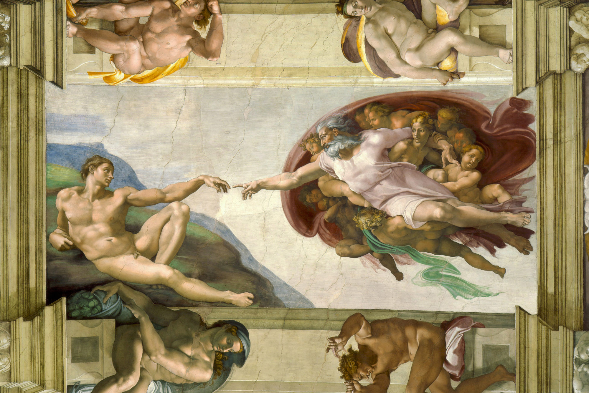 Peinture La Création d’Adam (Michel Ange), au plafond de la chapelle Sixtine (Vatican)